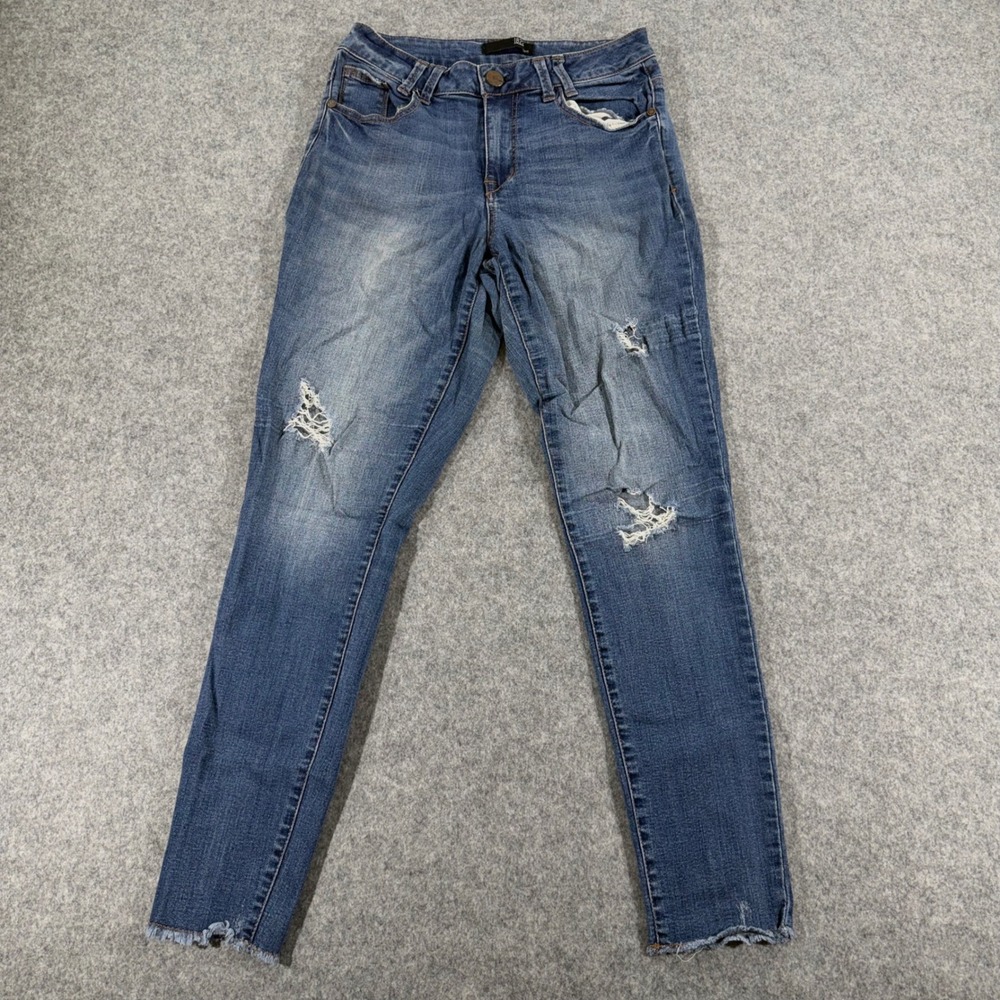 1822 Denim Womens Distressed‎ Skinny Jeans Medium Wash Raw Hem Blue 26 x 27
